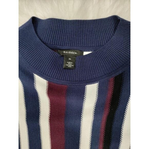 Halogen Striped Long Detachable Sleeve Ruffle Pullover Sweater M - Picture 5 of 11
